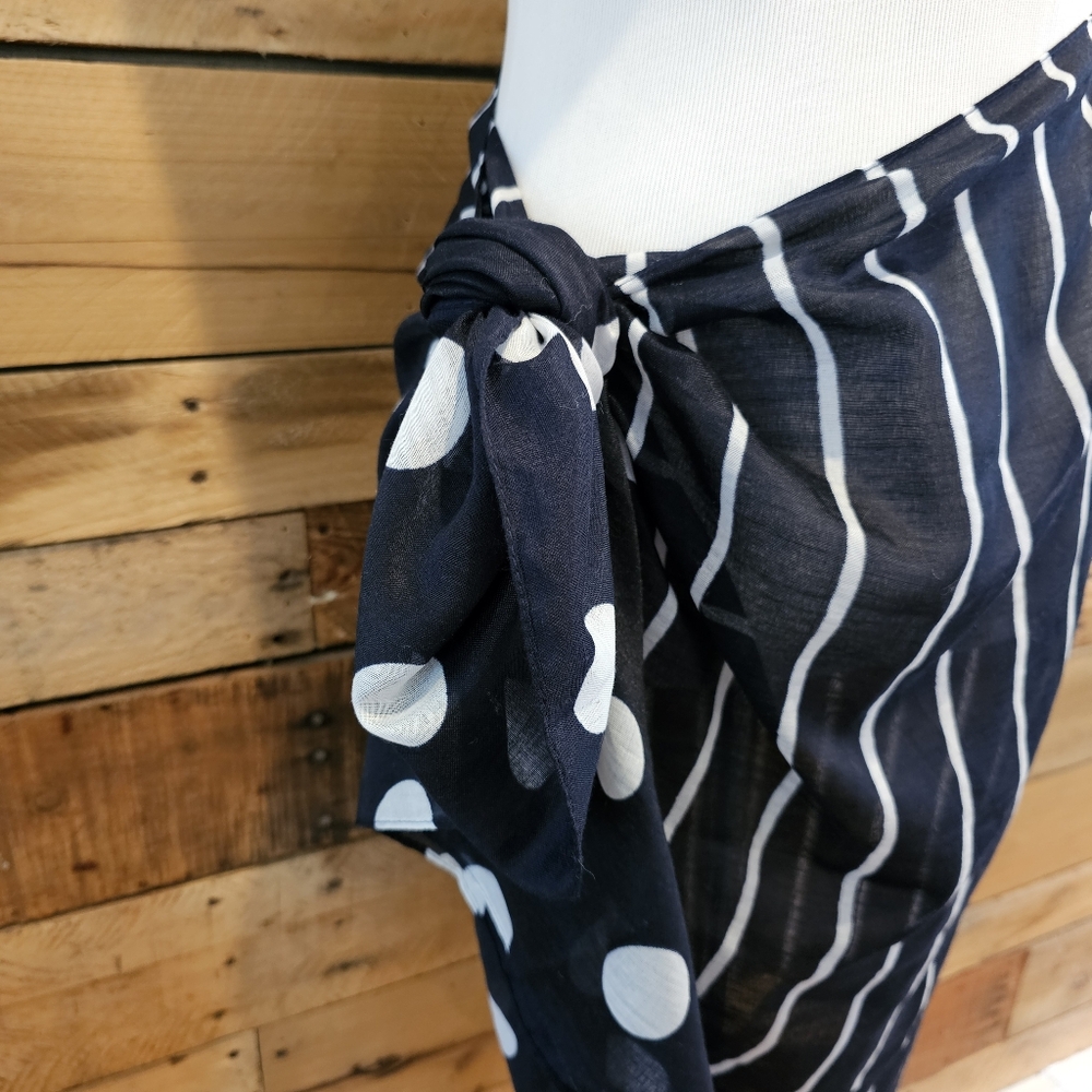 Navy/white semi-sheer polka dot & striped infinity scarf/cover-up - Picture 3 of 8